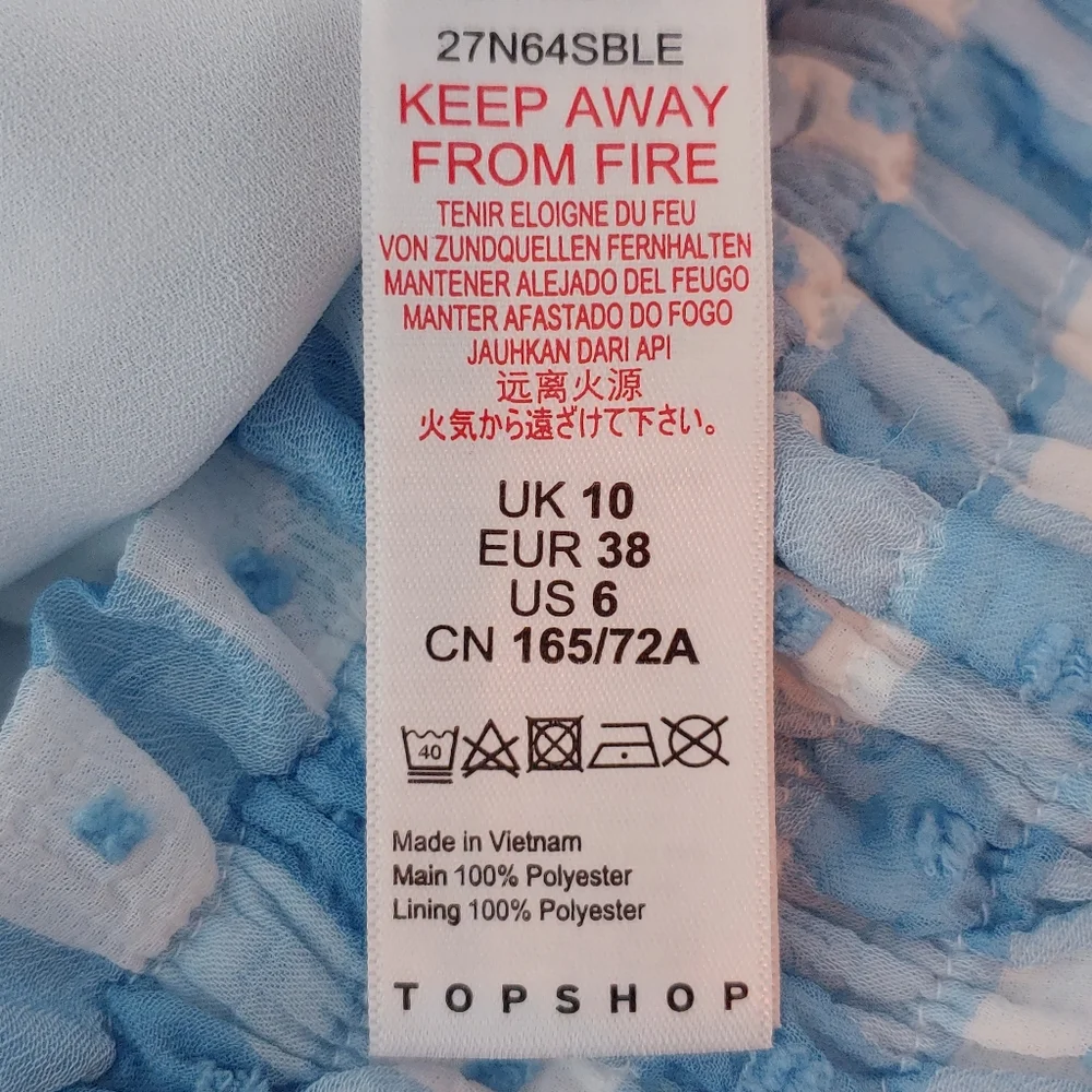 TOPSHOP Gingham Smocked Tiered Midi Skirt SZ 8‎